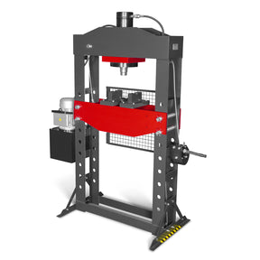 75 Ton H-Frame Electric Hydraulic Shop Press with Hand Winch,  110V Motor,  Fully Welded Steel Frame,  Safety Guard,  Foot Pedal Control,  HSP75E