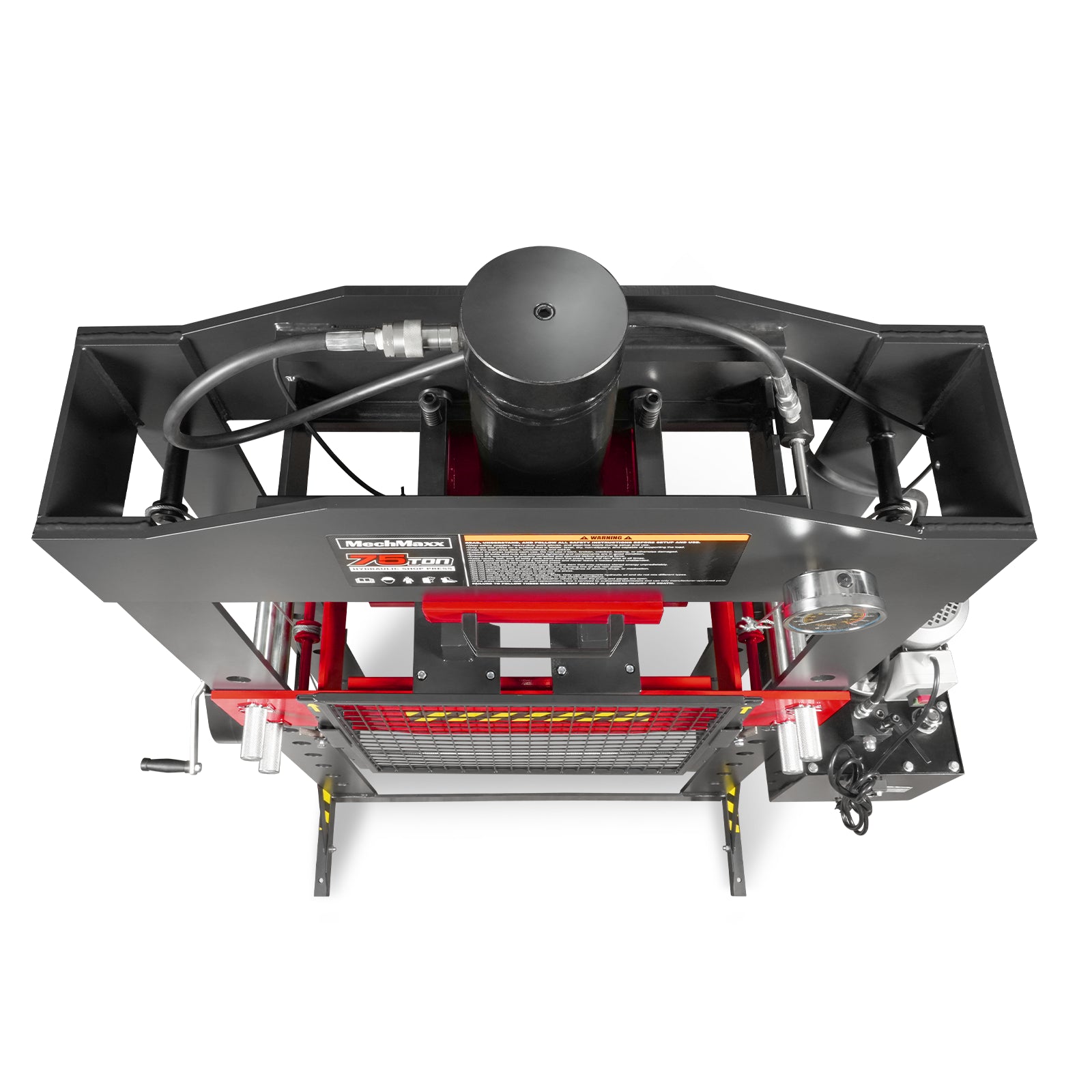 75 Ton H-Frame Electric Hydraulic Shop Press with Hand Winch,  110V Motor,  Fully Welded Steel Frame,  Safety Guard,  Foot Pedal Control,  HSP75E
