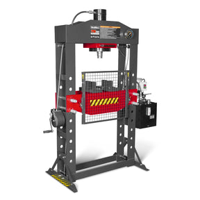 75 Ton H-Frame Electric Hydraulic Shop Press with Hand Winch,  110V Motor,  Fully Welded Steel Frame,  Safety Guard,  Foot Pedal Control,  HSP75E