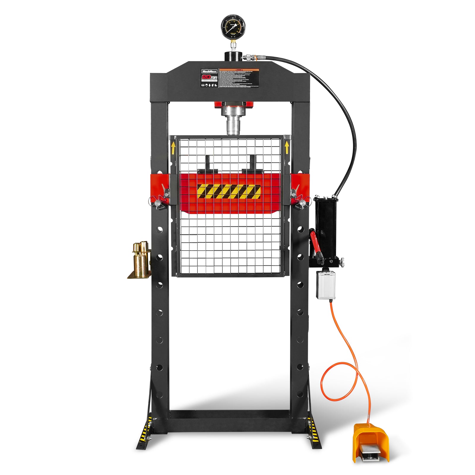 20 Ton H-Frame Air/Hydraulic Shop Press with Press Pin Kit, Fully Welded Steel Frame, Safety Guard, Foot Pedal Control, HSP20