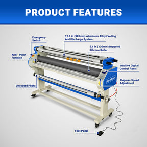 65" Wide Format Full-Auto Cold & Heat Assisted Laminator Machine with 4 Trimmers, Max Speed 40ft/min, 63" Max Width, 1.1" Max Thickness, Infrared Heating, Digital Control for Vinyl Graphics, Inkjet Prints, Posters 1700-B1