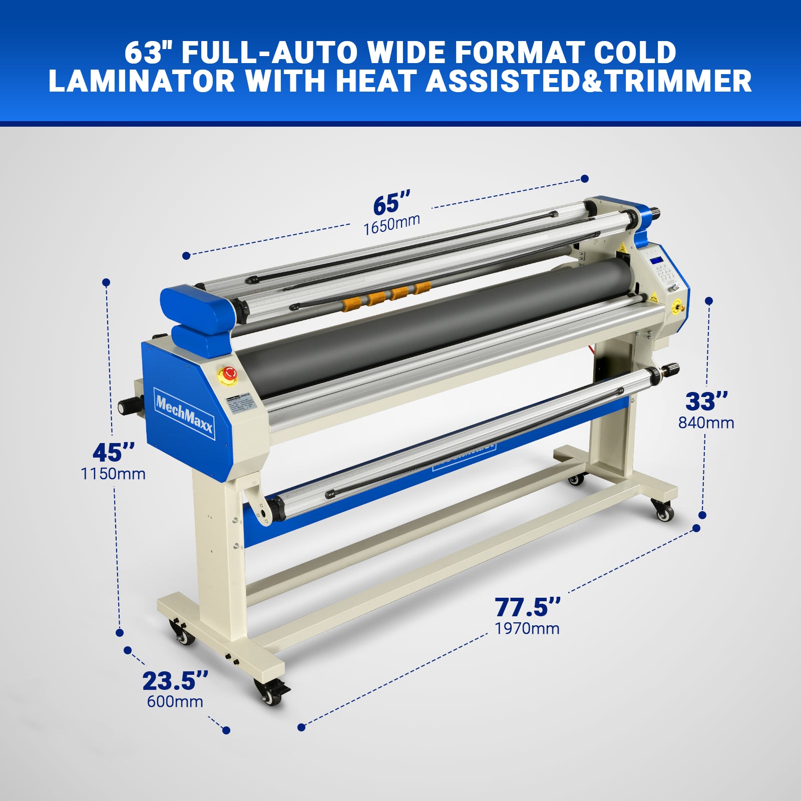 65" Wide Format Full-Auto Cold & Heat Assisted Laminator Machine with 4 Trimmers, Max Speed 40ft/min, 63" Max Width, 1.1" Max Thickness, Infrared Heating, Digital Control for Vinyl Graphics, Inkjet Prints, Posters 1700-B1