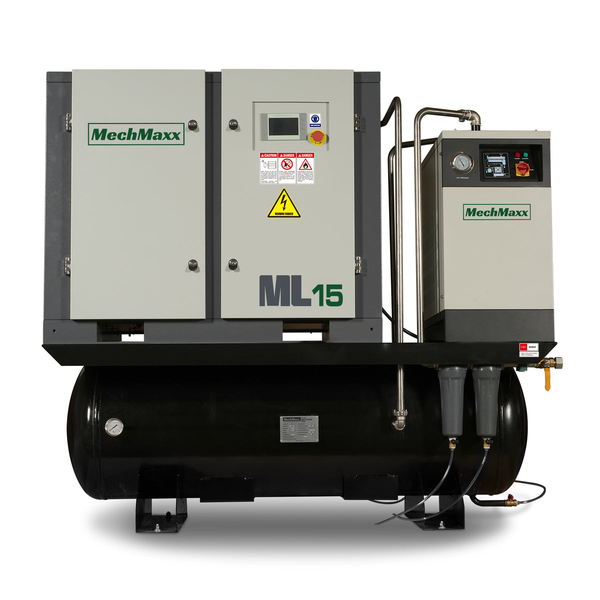 45CFM Industrial Rotary Screw Air Compressor 15HP 116PSI 230V 3PH With 93Gal Tank & Dryer