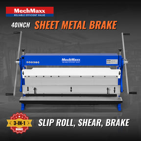 40-inch 3-in-1 Pan and Box Brake – Slip Roll, Shear, Bending Machine for Sheet Metal, 20 Gauge Mild Steel, Adjustable Fingers, Heavy Duty, Metalworking, Fabrication, Rolling, Bending