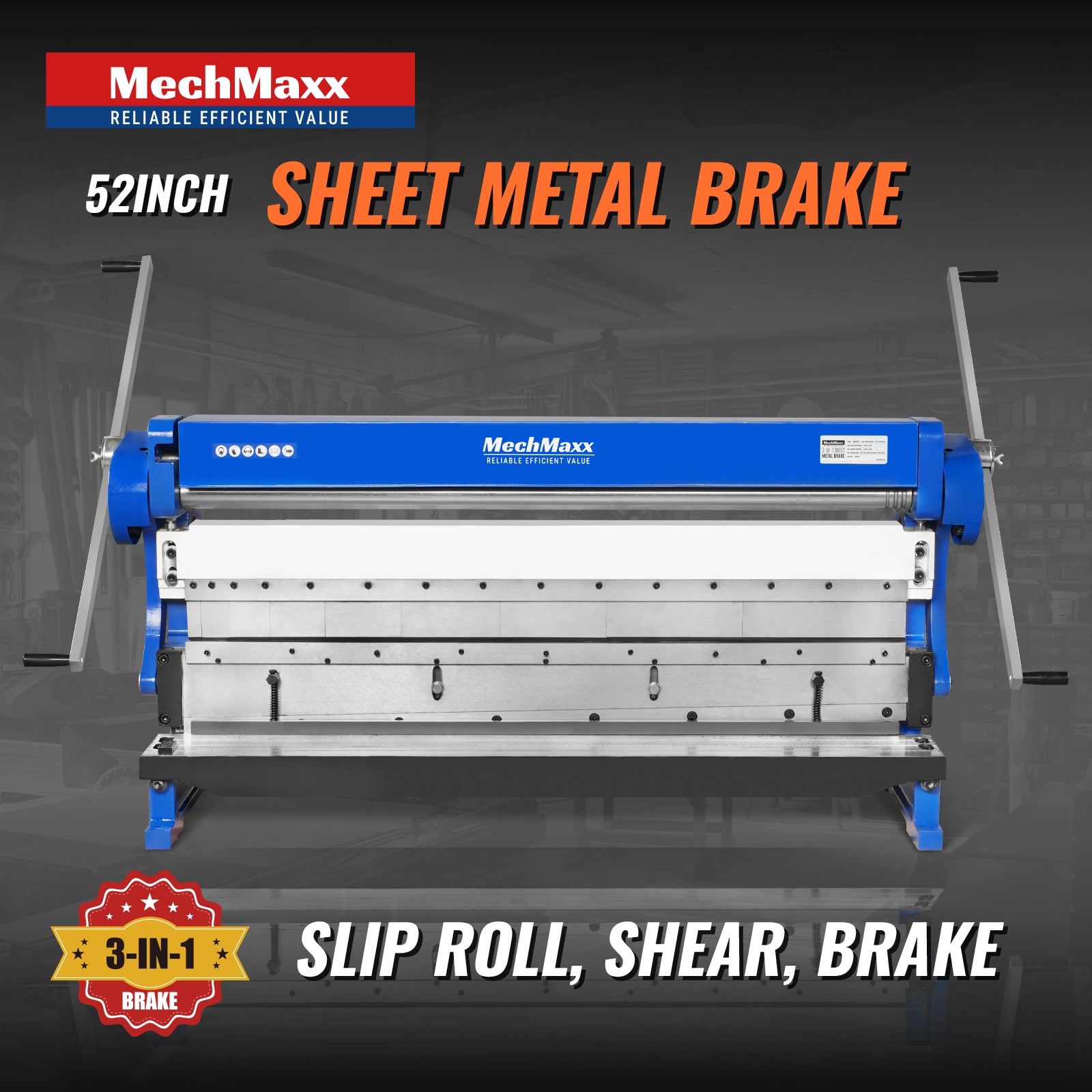52-inch 3-in-1 Heavy Duty Pan and Box Brake – Slip Roll, Shear, Bending Machine for Sheet Metal, 16 Gauge Mild Steel, Adjustable Fingers, Heavy Duty, Metalworking, Fabrication, Rolling, Bending
