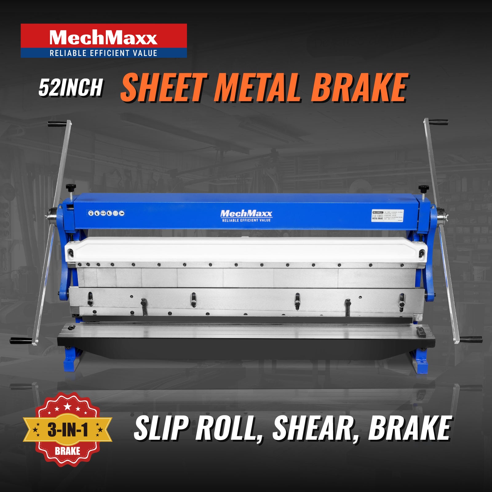 52-inch 3-in-1 Pan and Box Brake – Slip Roll, Shear, Bending Machine for Sheet Metal, 20 Gauge Mild Steel, Adjustable Fingers, Heavy Duty, Metalworking, Fabrication, Rolling, Bending
