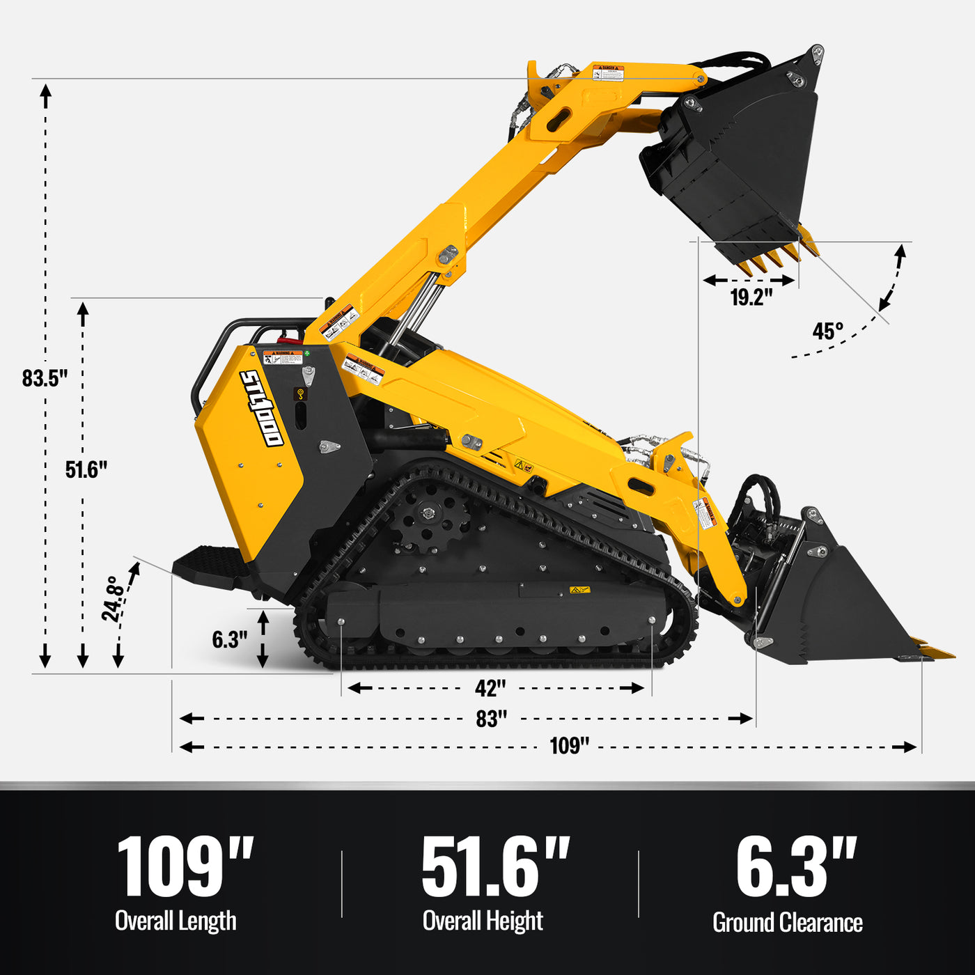 Mini Skid Steer Stand On Compact Track Loader with 25HP Diesel Engine