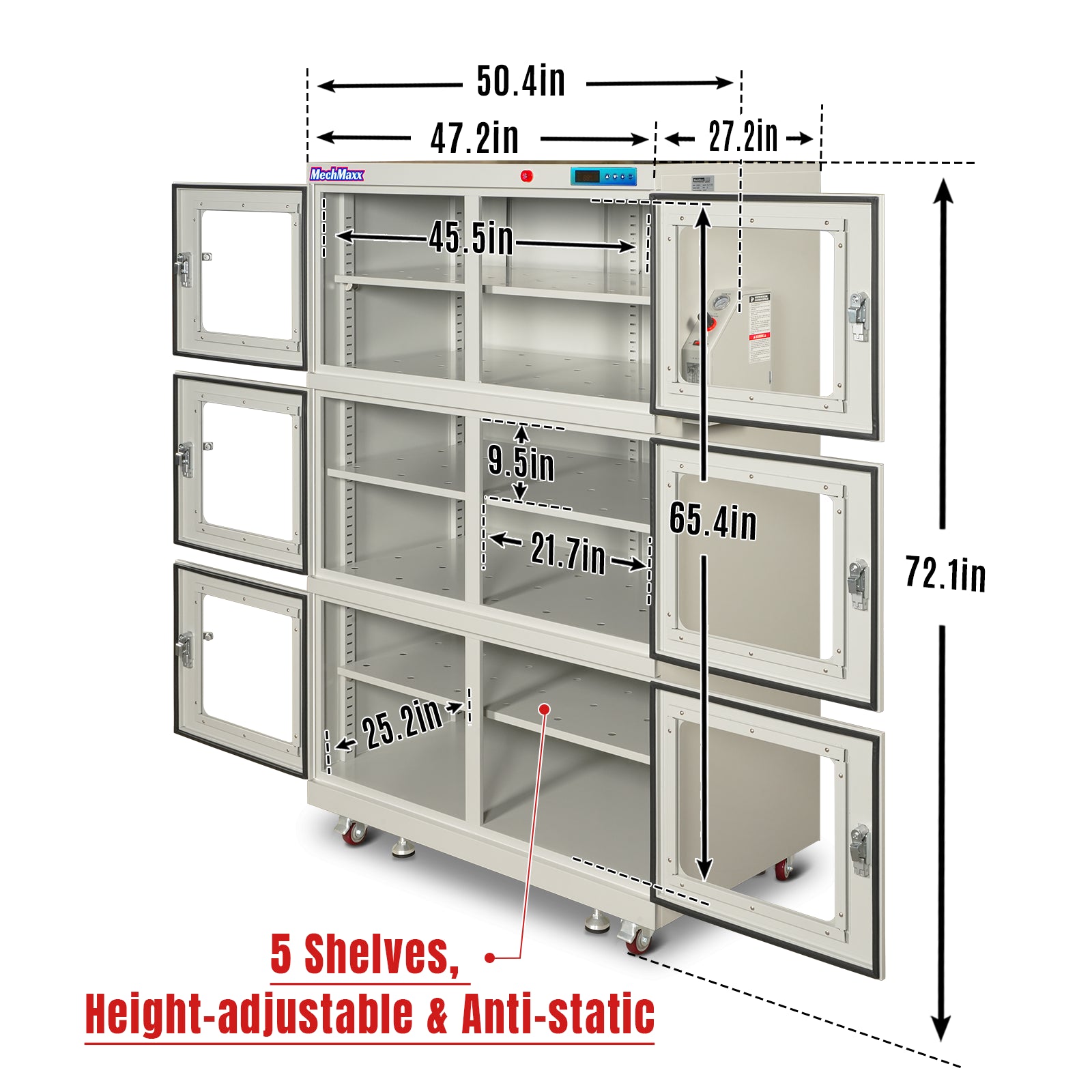1-60% RH Nitrogen Dry Cabinet 1430L ESD Desiccator Cabinet Low Humidity Storage, White, NC1430BW-6