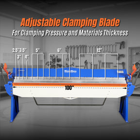 100-inch Manual Sheet Metal Brake - 12 Gauge Bending Capacity, Adjustable Fingers, 8 Ft. Heavy-Duty Steel Construction, Precision Bending for Box and Pan