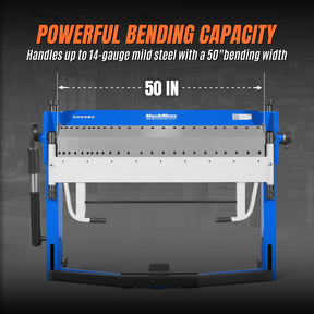 50-Inch Foot Clamp Pan and Box Brake, Industrial Heavy Duty Sheet Metal Folding Machine, 0–135° Bending Angle, 1.9" Clamping Lift, 2" Box Depth