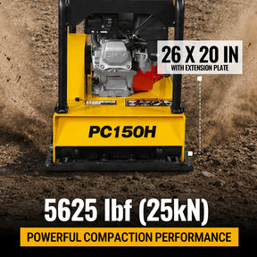 Honda GX160 Reversible Plate Compactor with Wheel Kit and Extension Plates, 5625 lb Centrifugal Force, PC150H