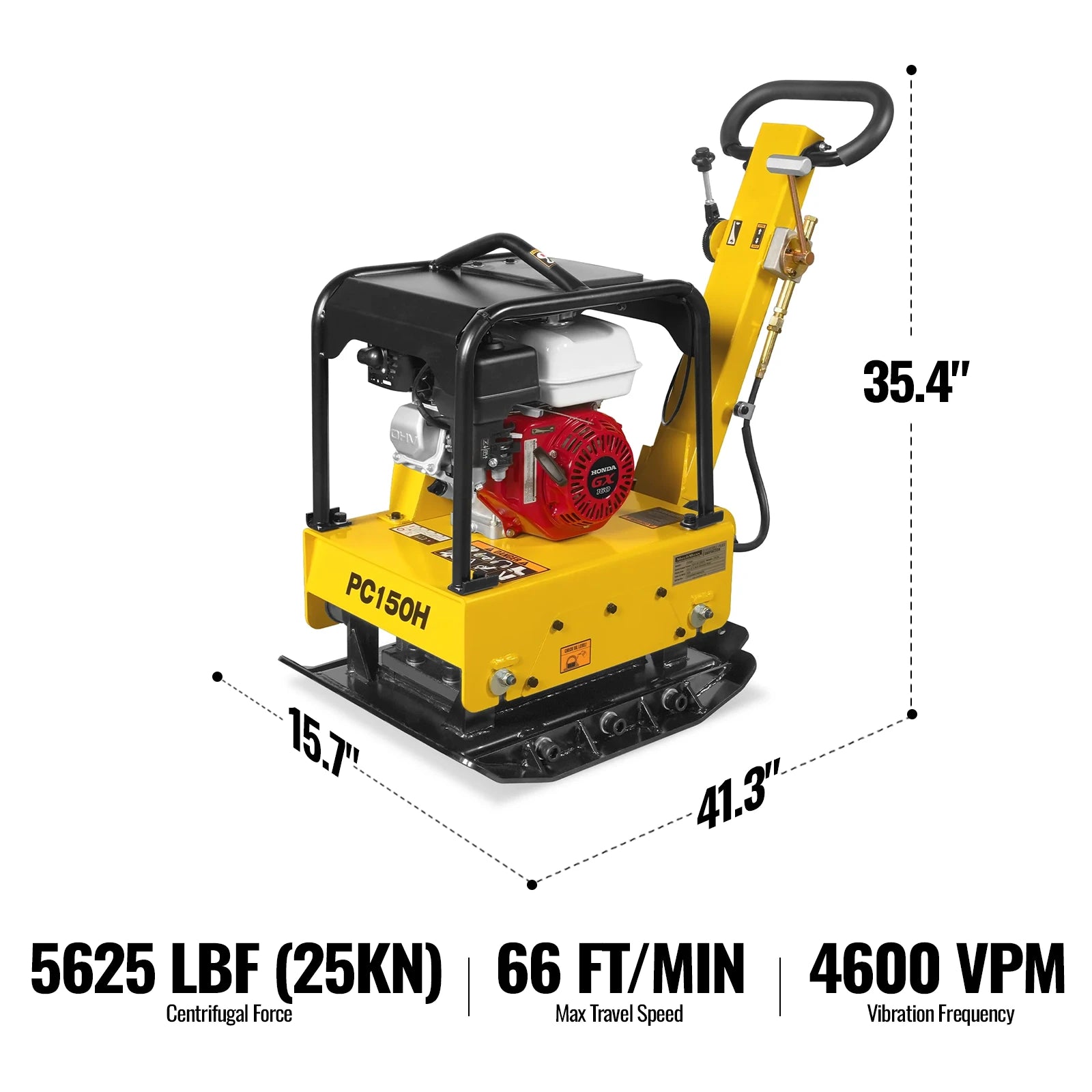 Honda GX160 Reversible Plate Compactor with Wheel Kit and Extension Plates, 5625 lb Centrifugal Force, PC150H