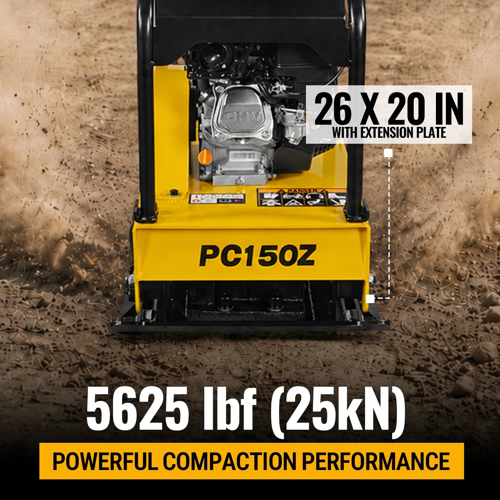 5.8 HP Reversible Plate Compactor with Wheel Kit and Extension Plates, 5625 lb Centrifugal Force, PC150Z