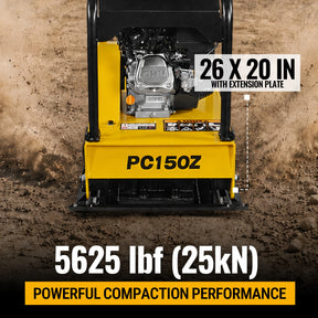5.8 HP Reversible Plate Compactor with Wheel Kit and Extension Plates, 5625 lb Centrifugal Force, PC150Z