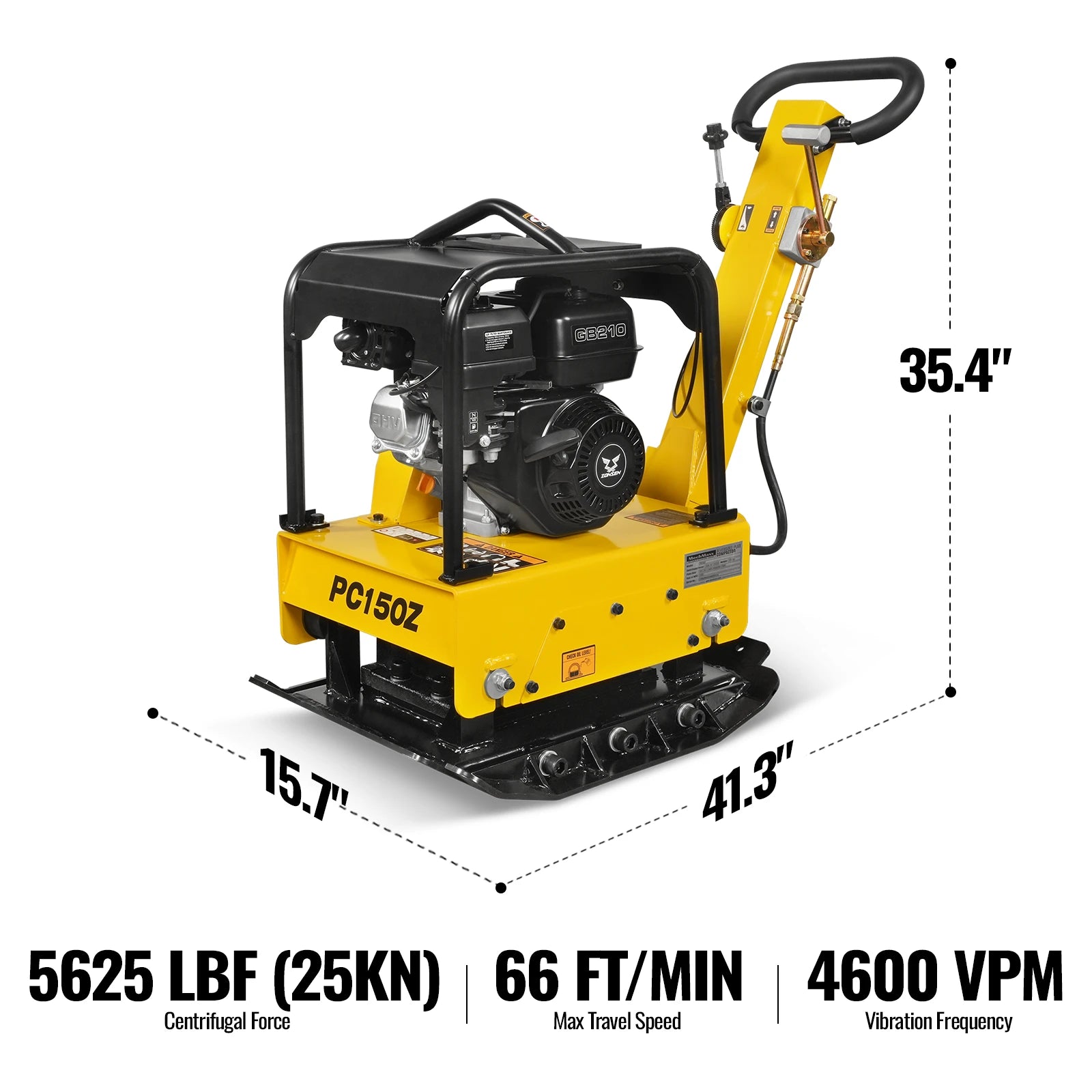 5.8 HP Reversible Plate Compactor with Wheel Kit and Extension Plates, 5625 lb Centrifugal Force, PC150Z