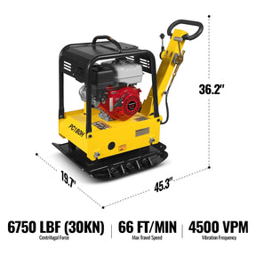 Honda GX270 Reversible Plate Compactor with Wheel Kit and Extension Plates, 6750 lb Centrifugal Force, PC180H