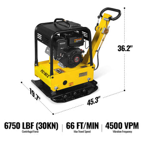 9 HP Reversible Plate Compactor with Wheel Kit and Extension Plates, 6750 lb Centrifugal Force, PC180Z