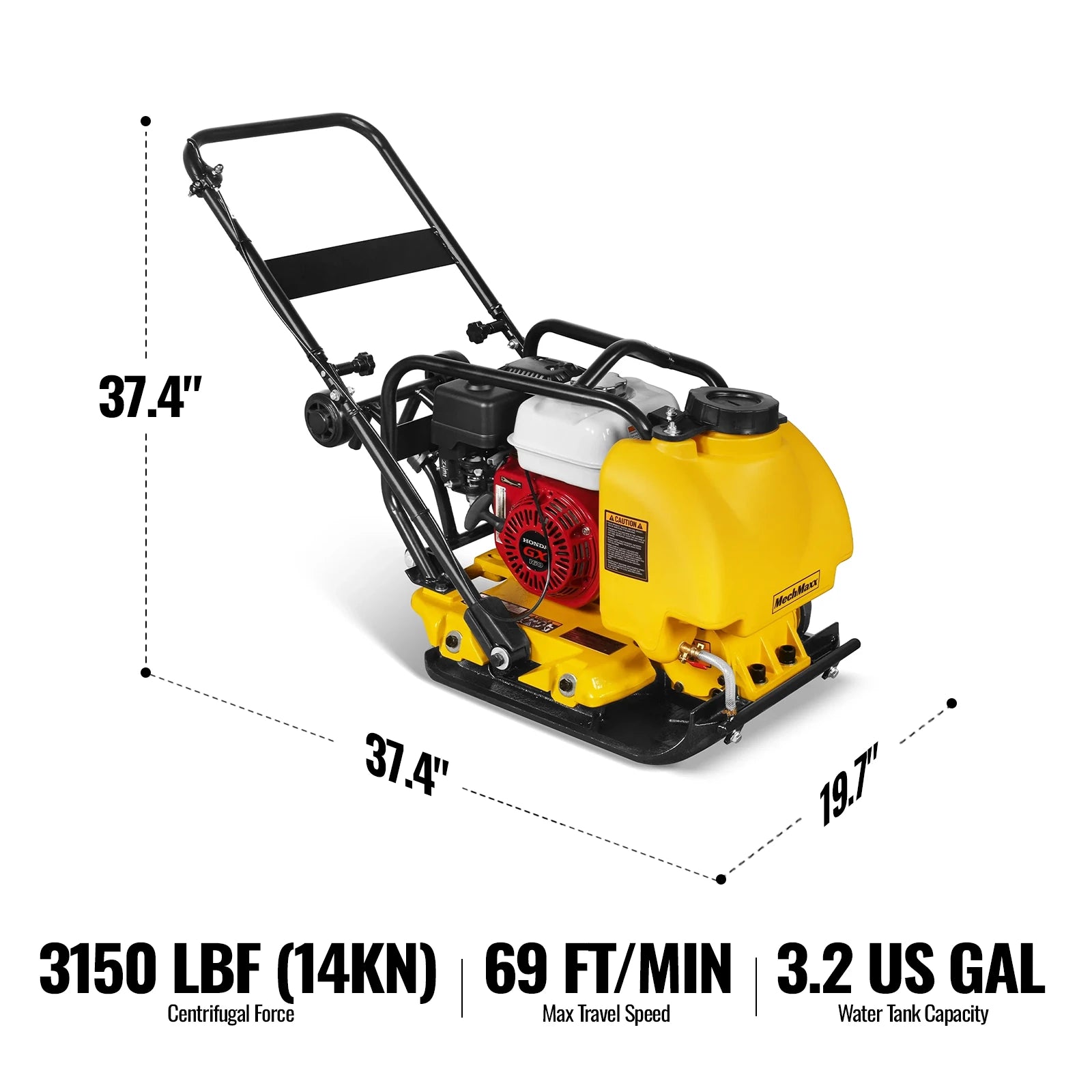 Honda GX160 Vibratory Plate Compactor with Wheel Kit, 3150 lb Centrifugal Force for Soil, Gravel, Asphalt and Paver Base, PC80H