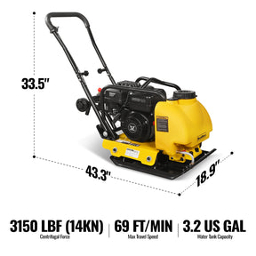 5.8 HP Vibratory Plate Compactor with Wheel Kit, 3150 lb Centrifugal Force for Soil, Gravel, Asphalt and Paver Base, PC80Z