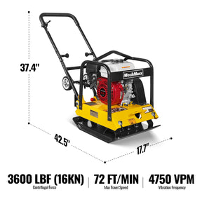 Honda GX160 Vibratory Plate Compactor with Wheel Kit, 3600 lb Centrifugal Force for Soil, Gravel, Asphalt and Paver Base, PC90H