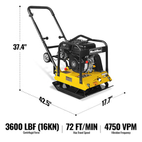 5.8 HP Vibratory Plate Compactor with Wheel Kit, 3600 lb Centrifugal Force for Soil, Gravel, Asphalt and Paver Base, PC90Z