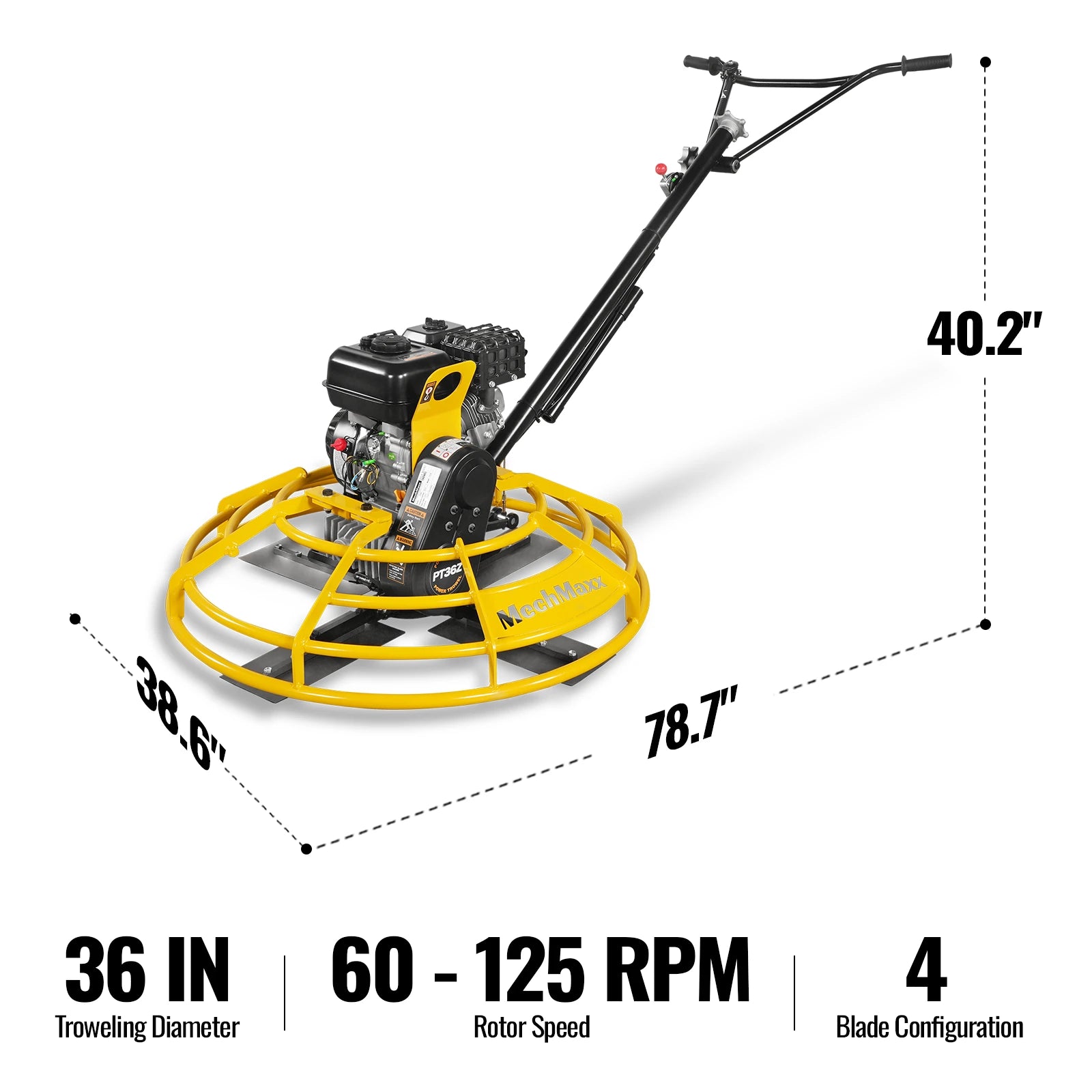 5.8 HP 36 in Walk-Behind Concrete Power Trowel with Blades and Float Pan, PT36Z