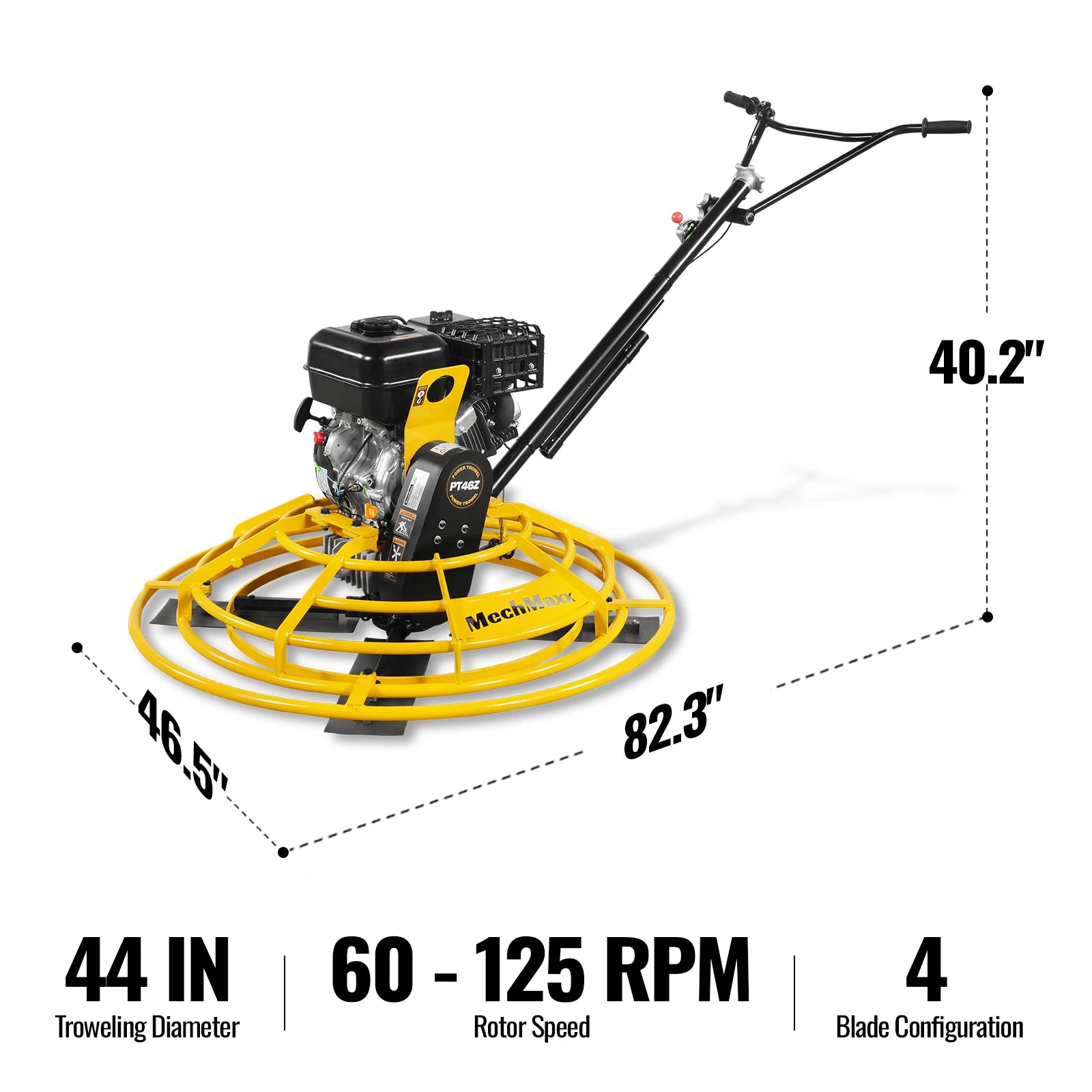 15 HP 44 in Walk-Behind Concrete Power Trowel with Blades and Float Pan, PT46Z