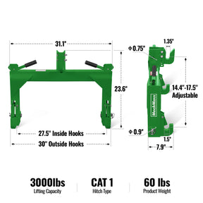 3 Point Quick Hitch Cat 1 for Tractors, Green, QH1G