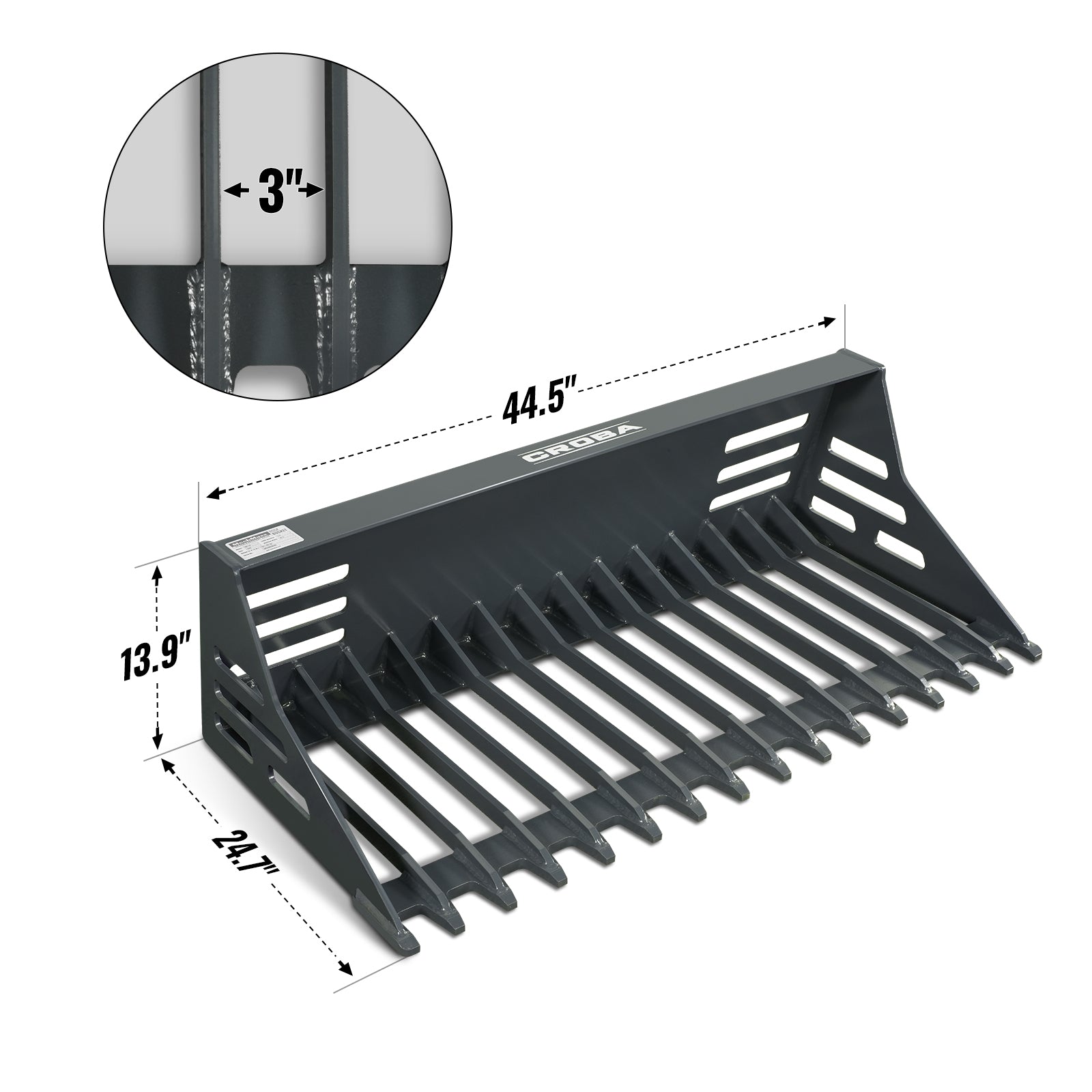 44'' Mini Skid Steer Rock Bucket, 25'' Overall Depth