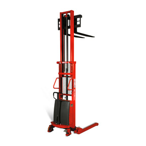 Semi-Electric Straddle Stacker 118'' Lift 2200lbs Capacity with Adj. Legs and Forks, S22-118S