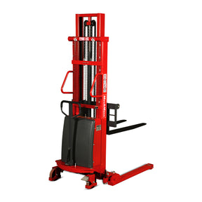 Semi-Electric Straddle Stacker 118'' Lift 2200lbs Capacity with Adj. Legs and Forks, S22-118S