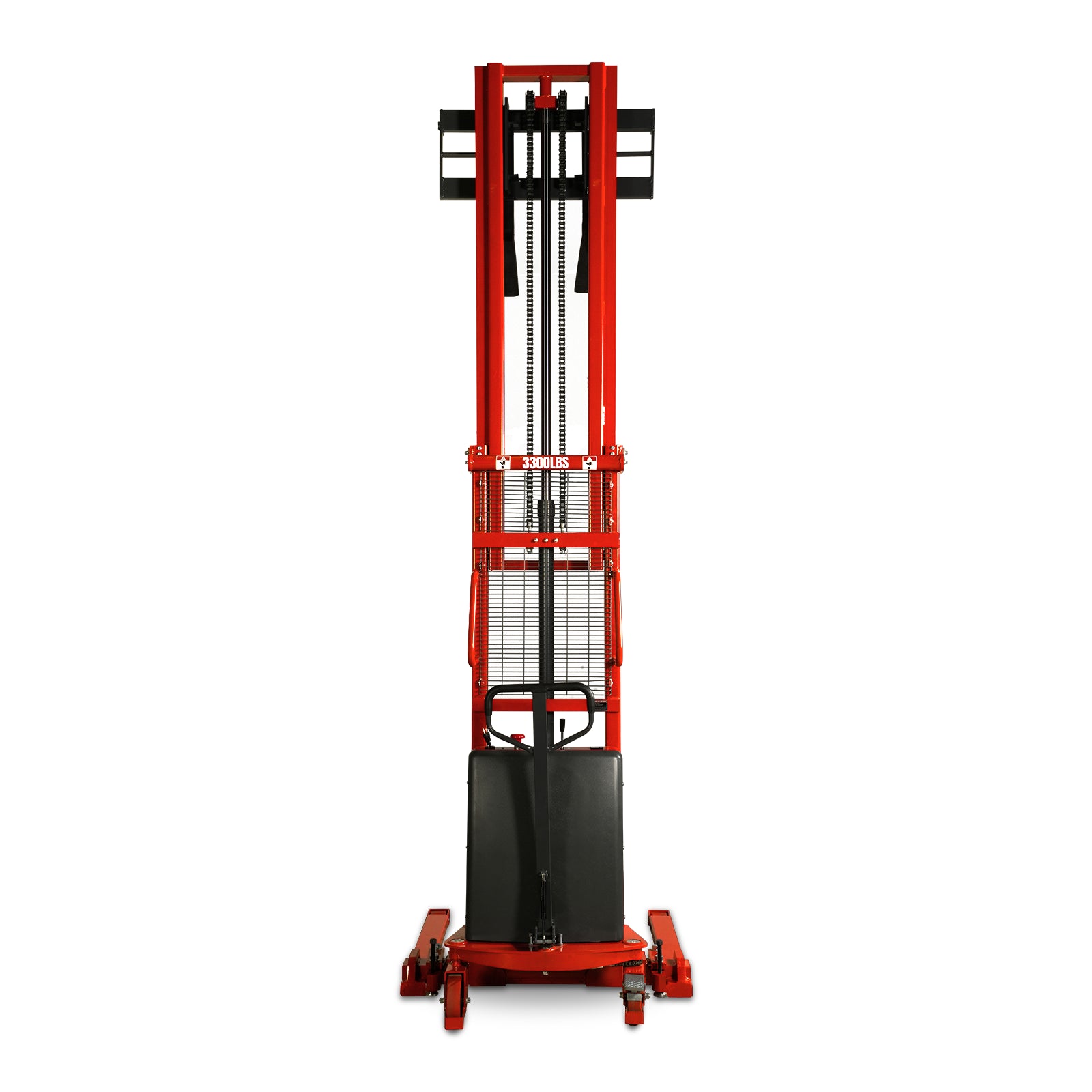 Semi-Electric Straddle Stacker 118'' Lift 3300lbs Capacity with Adj. Legs and Forks, S33-118S