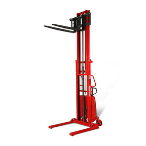 Semi-Electric Straddle Stacker 118'' Lift 3300lbs Capacity with Adj. Legs and Forks, S33-118S