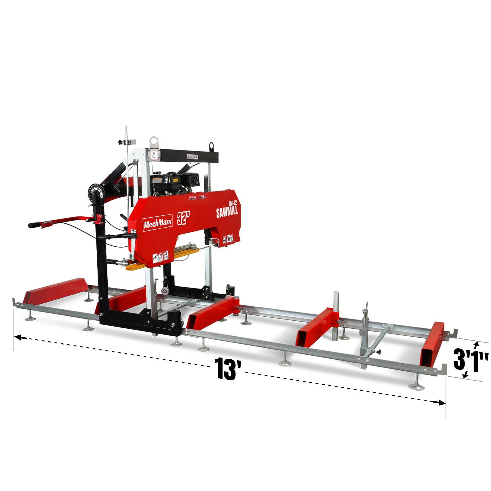 32" Portable Sawmill, 420cc 15HP E-Start Gasoline Engine, 29" Board Width, 13' Track Length , SM32