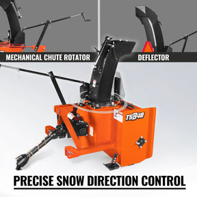48" 3 Point PTO Snow Blower 24" Impeller Diameter 360° Snow Chute (PTO Shaft Included with Slip Clutch), 20-45 HP, TSB48T