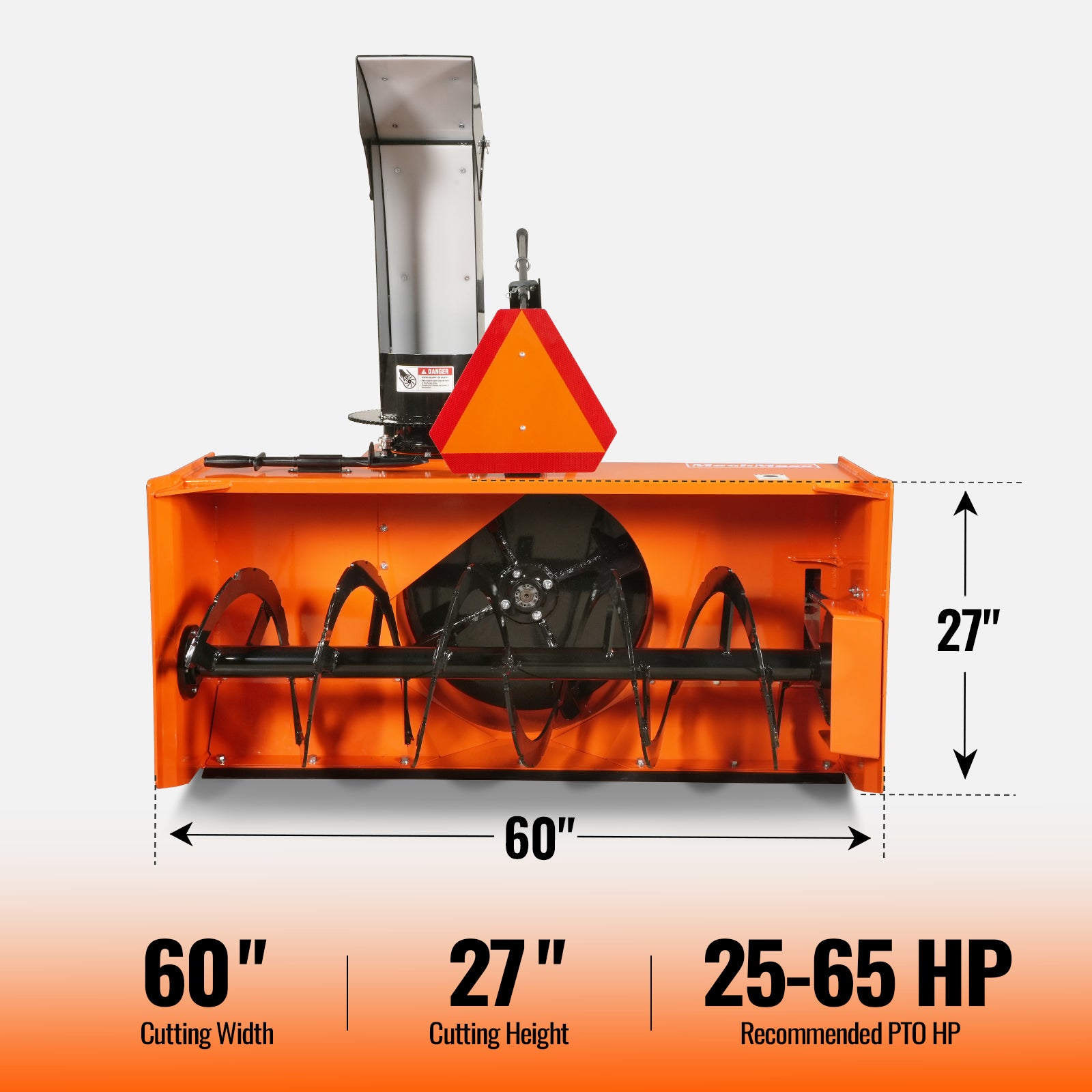 60" 3 Point PTO Snow Blower 24" Impeller Diameter 360° Snow Chute (PTO Shaft Included with Slip Clutch), 25-65 HP, TSB60T