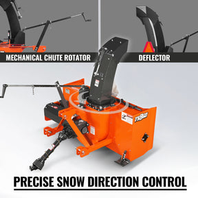 60" 3 Point PTO Snow Blower 24" Impeller Diameter 360° Snow Chute (PTO Shaft Included with Slip Clutch), 25-65 HP, TSB60T