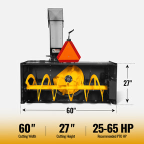 60" 3 Point PTO Snow Blower 24" Impeller Diameter 360° Snow Chute (PTO Shaft Included with Slip Clutch), 25-65 HP, TSB60