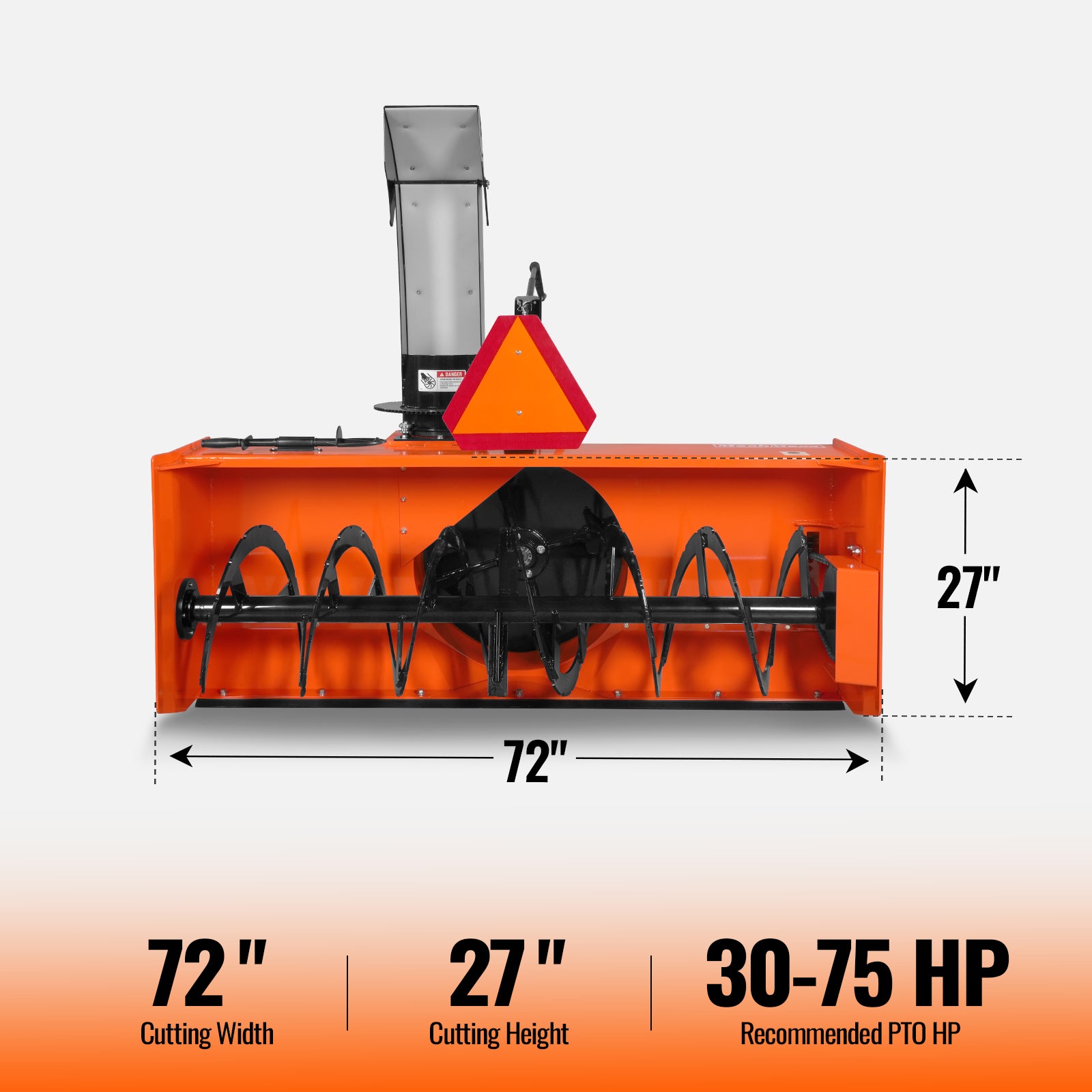 72" 3 Point PTO Snow Blower 24" Impeller Diameter 360° Snow Chute (PTO Shaft Included with Slip Clutch), 30-75 HP, TSB72T