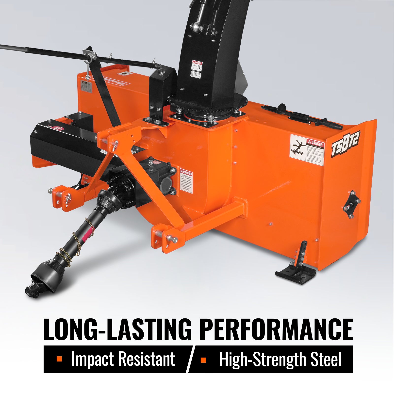 72" 3 Point PTO Snow Blower 24" Impeller Diameter 360° Snow Chute (PTO Shaft Included with Slip Clutch), 30-75 HP, TSB72T