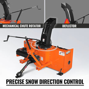 72" 3 Point PTO Snow Blower 24" Impeller Diameter 360° Snow Chute (PTO Shaft Included with Slip Clutch), 30-75 HP, TSB72T