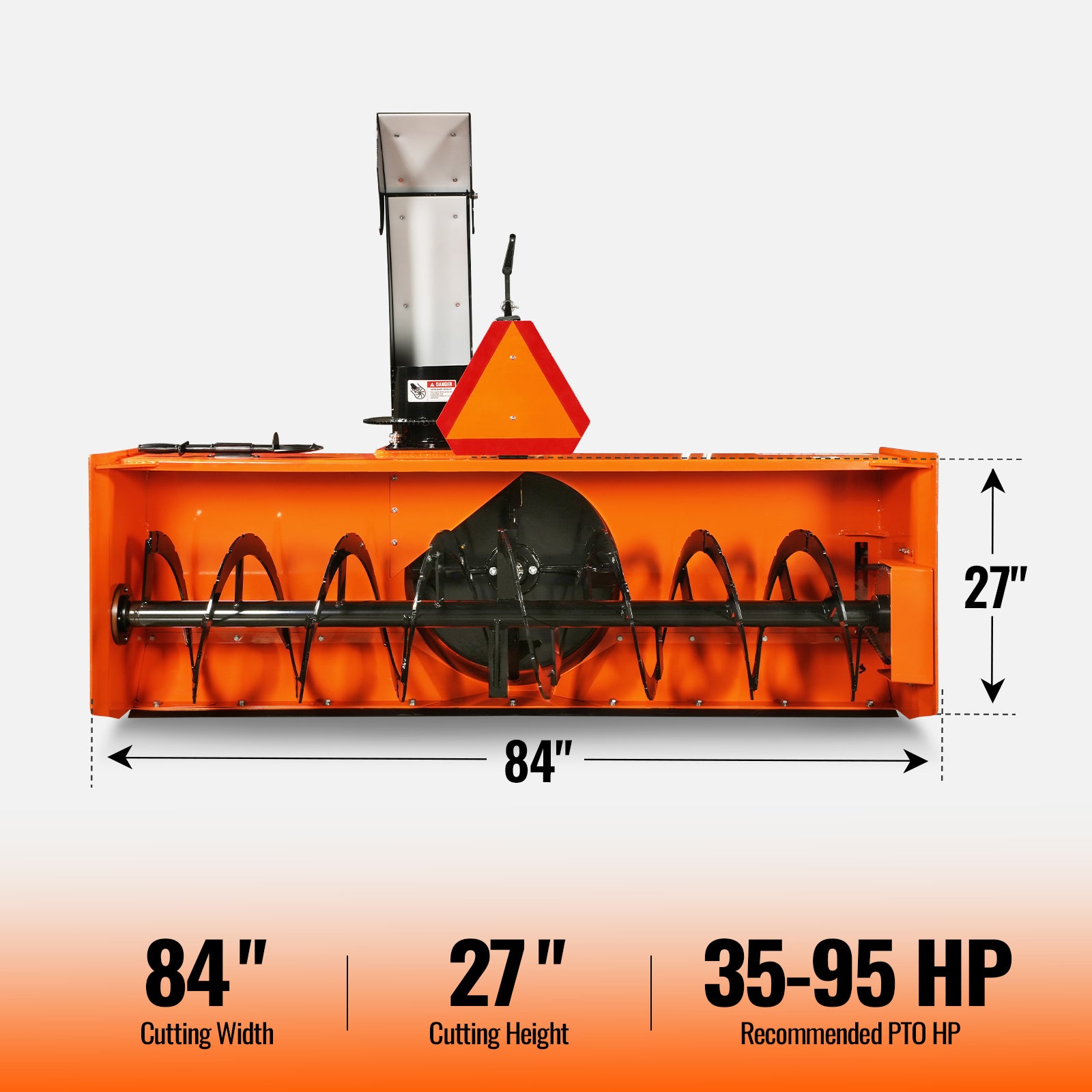 84" 3 Point PTO Snow Blower 24" Impeller Diameter 360° Snow Chute (PTO Shaft Included with Slip Clutch), 35-95 HP, TSB84T