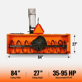 84" 3 Point PTO Snow Blower 24" Impeller Diameter 360° Snow Chute (PTO Shaft Included with Slip Clutch), 35-95 HP, TSB84T