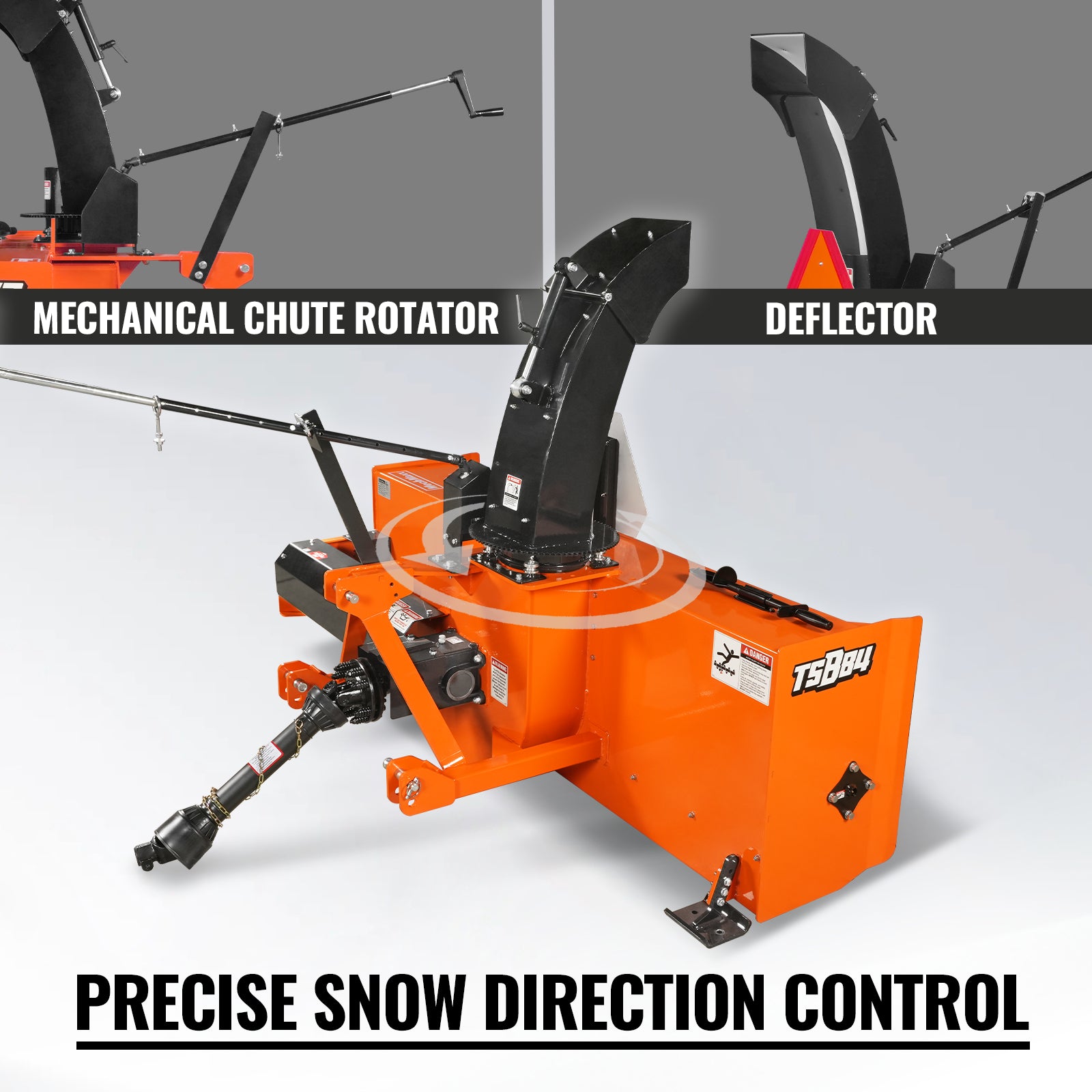 84" 3 Point PTO Snow Blower 24" Impeller Diameter 360° Snow Chute (PTO Shaft Included with Slip Clutch), 35-95 HP, TSB84T