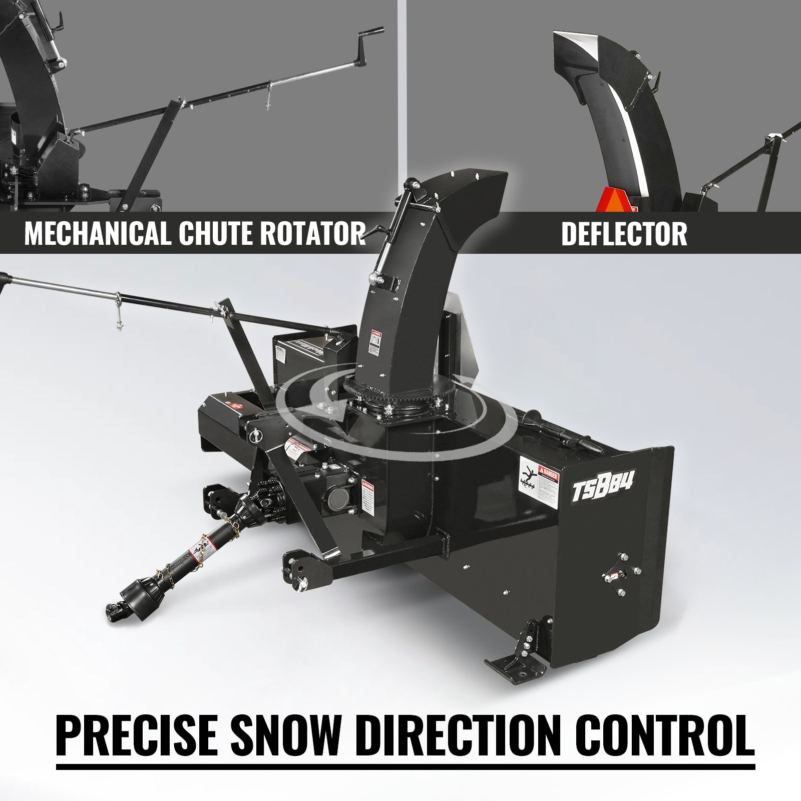 84" 3 Point PTO Snow Blower 24" Impeller Diameter 360° Snow Chute (PTO Shaft Included with Slip Clutch), 35-95 HP, TSB84