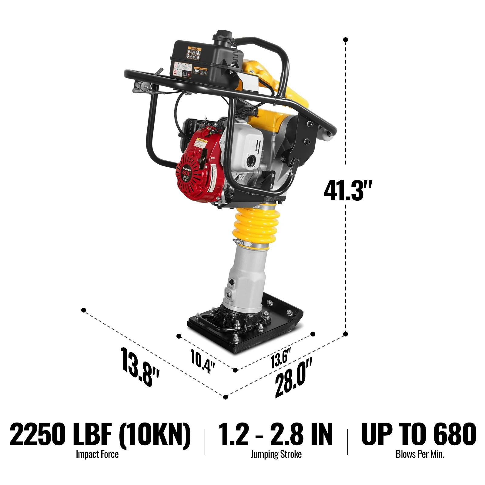 Honda GX100 Tamping Rammer with Wheel Kit, 2250 lb Impact Force Jumping Jack Tamper Compactor for Soil, Gravel, Backfill and Foundation, TR60H