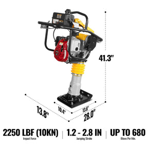 Honda GX100 Tamping Rammer with Wheel Kit, 2250 lb Impact Force Jumping Jack Tamper Compactor for Soil, Gravel, Backfill and Foundation, TR60H