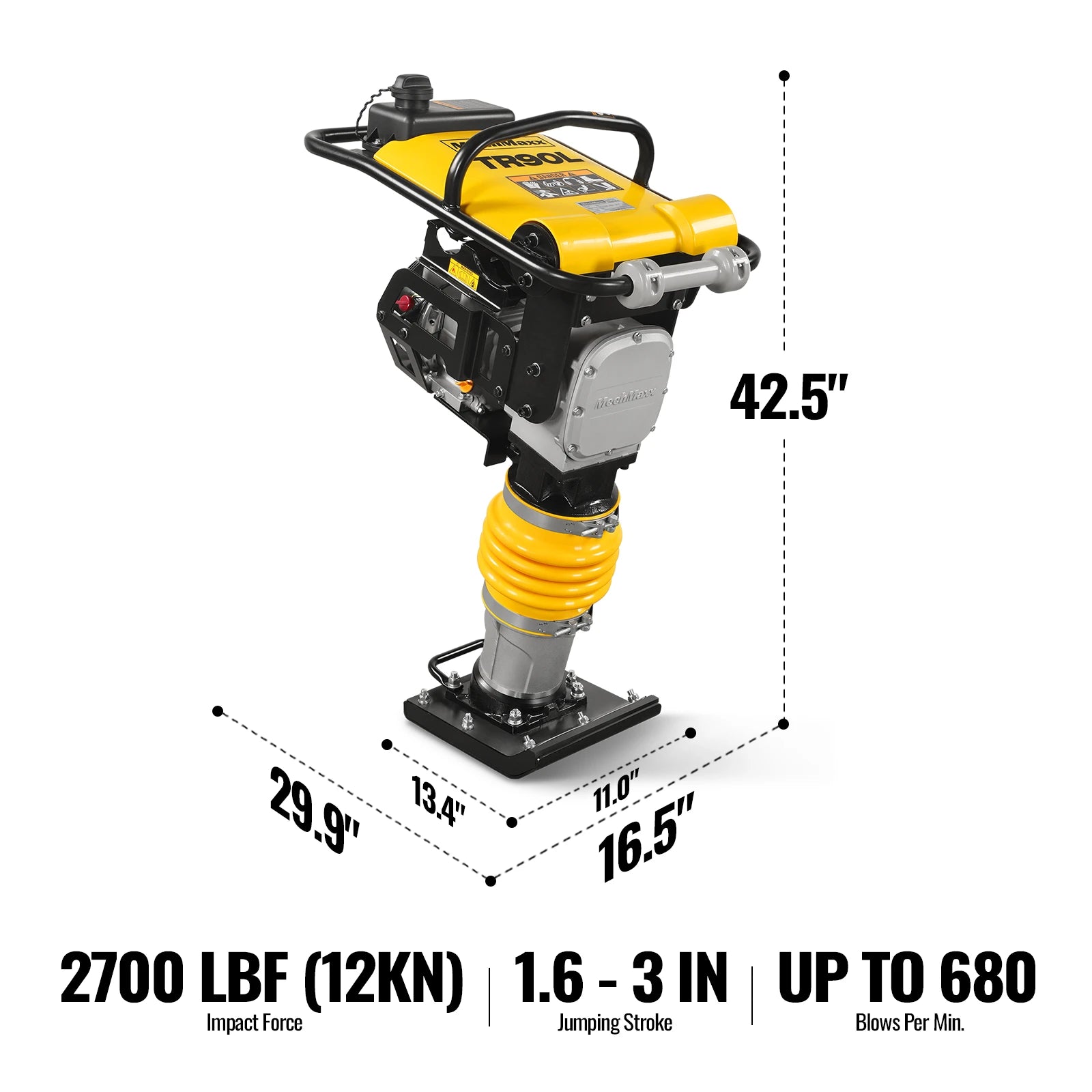 6.5 HP Tamping Rammer with Wheel Kit, 2700 lb Impact Force Jumping Jack Tamper Compactor for Soil, Gravel, Backfill and Foundation, TR90L
