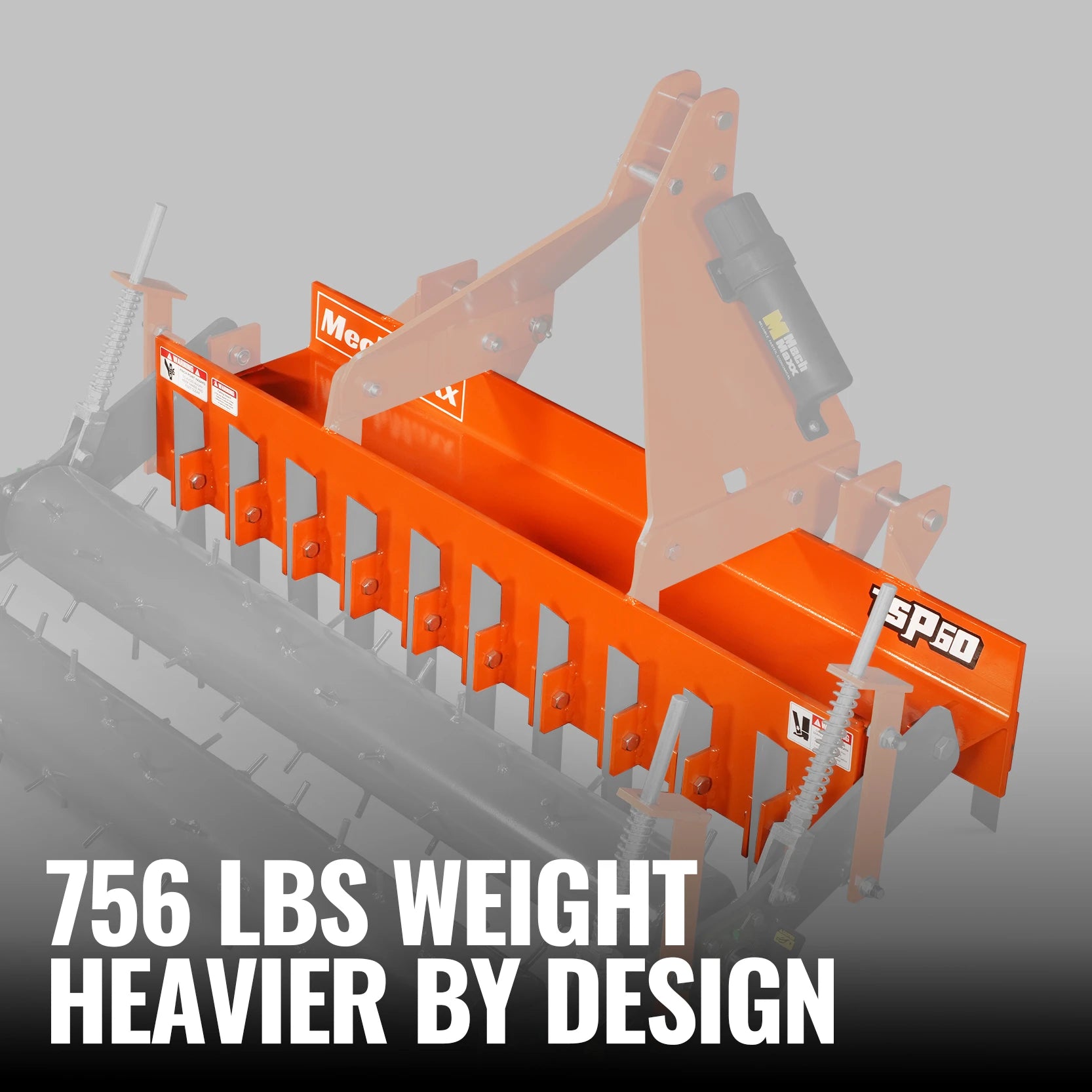 60" Heavy Duty Soil Pulverizer,  Double Spiked Roller,  21 Shanks,  Category 1 and 2,  3 Point Hitch Tractor Attachment,  TSP60D