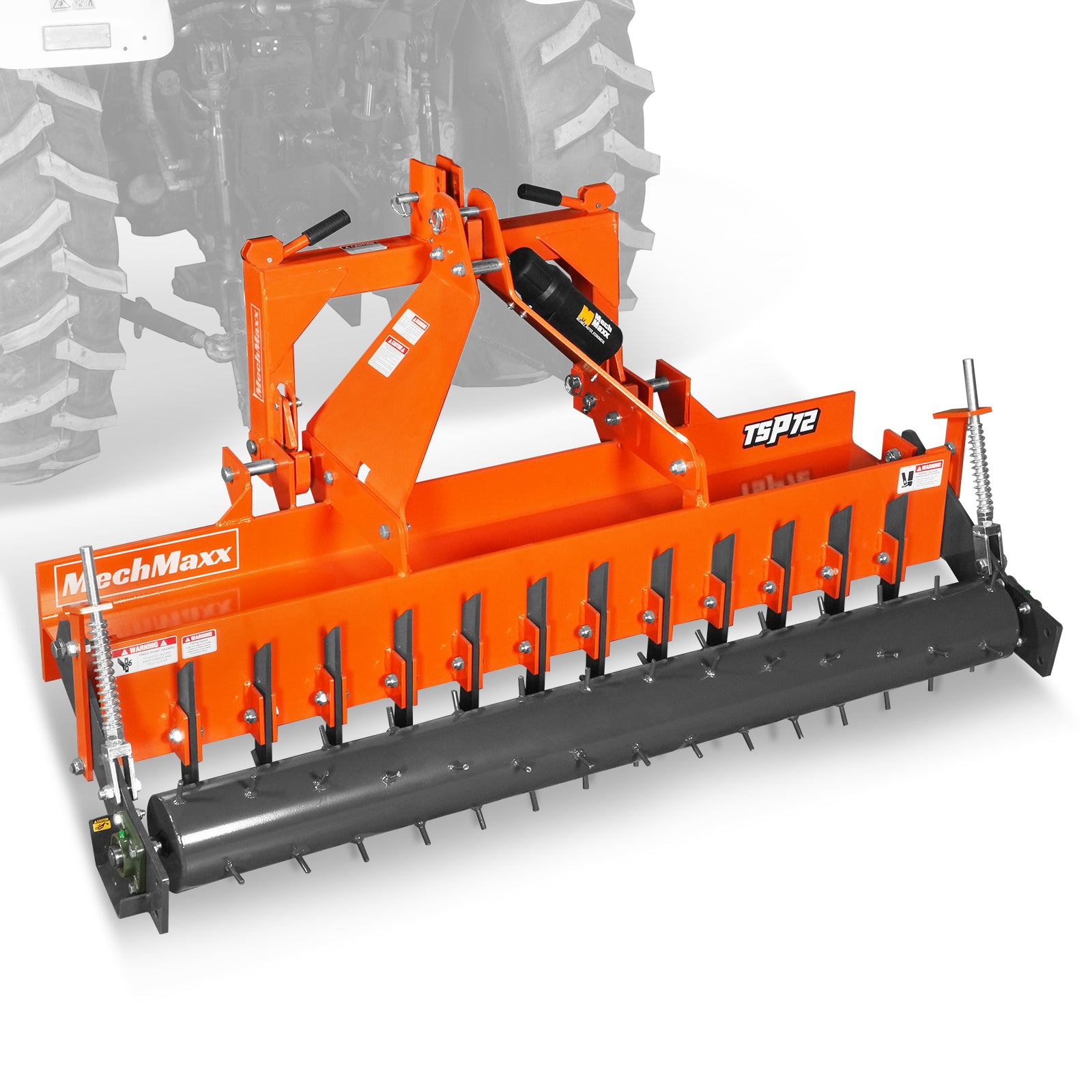 72" Heavy Duty Soil Pulverizer,  Single Spiked Roller,  25 Shanks,  Category 1 and 2,  3 Point Hitch Tractor Attachment,  TSP72